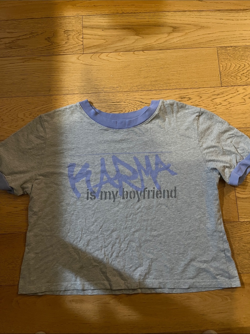 Taylor Swift Gray & Lavender 'Karma Is My Boyfriend' Ringer Tee